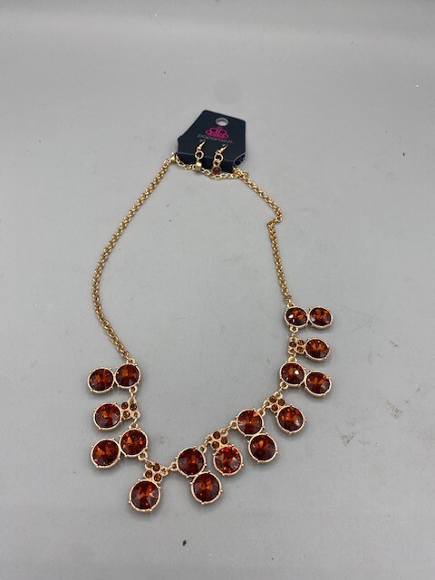 Paparazzi Top Dollar Twinkle Brown Necklace W/Matching Earrings