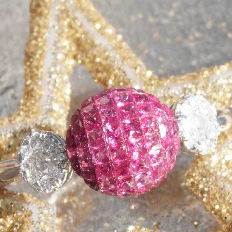 Rubin Brillant Ring 0.70 ct 0.20 ct kuppelartig gefasste Rubincarrees Tolle Fass - Bild 3 von 4