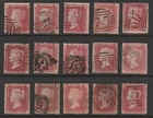 1857 etc. 1d PENNY RED STARS UNPLATED  X 15 ALL GOOD/NICE USED