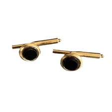 Black Round Shirt Studs Set of 2 Gold Tone Tuxedo Button Formal Wear Wedding