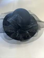 Church Wedding Derby Dress Hat Black Plastic Mesh Flower Wool Hat