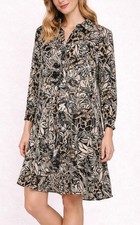 70s Big Cat Face Print Midi Shirt Dress Swingy Safari Animal Small