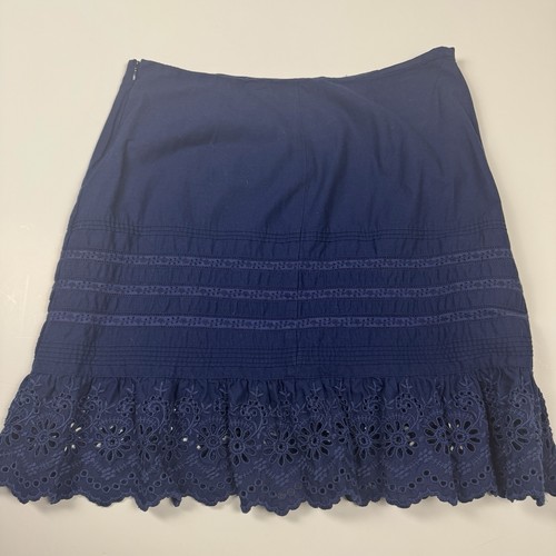 Y2K Romantic Cottagecore Mini Skirt Size 14 Navy Eyelet Lace Embroidered Hem - Picture 2 of 9