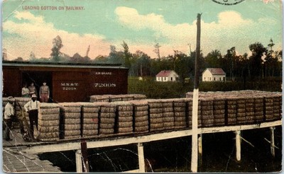 Vintage Postcard Loading Cotton On Railway Southern Industry Scene