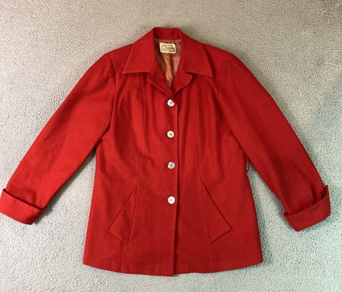 Chippewa, Vintage Chippewa Wool Jacket Womens Medium Red Button Up Coat Made USA 60s 70s