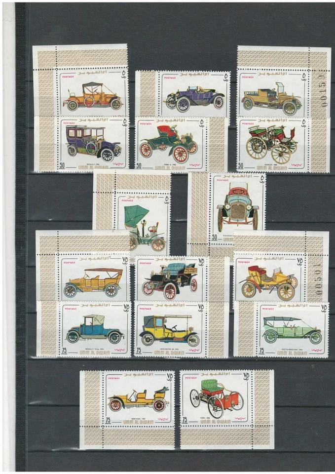 LOTE DE SELLOS DE COCHES CLÁSICOS UMM AL QIWAIN EMIRATOS ÁRABES DE LOS ECUARES MNH (EAU 773) Foto 2 de 2