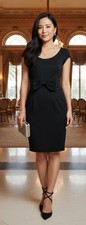 Aqua Black Cap Sleeve Bow Waist Sheath Dress XS Made in USA LBD