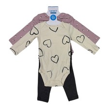 Carter's Girls Long Sleeve Bodysuit Pant Set, 3 Piece Cream, 6M