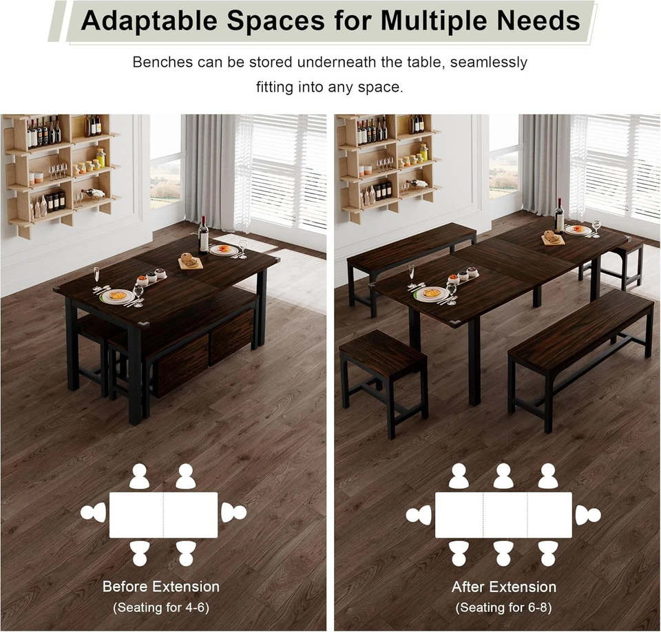 5-Piece Dining Table Set for 4-8 People 63" Large Extendable Kitchen Table Set - Image 4 of 4