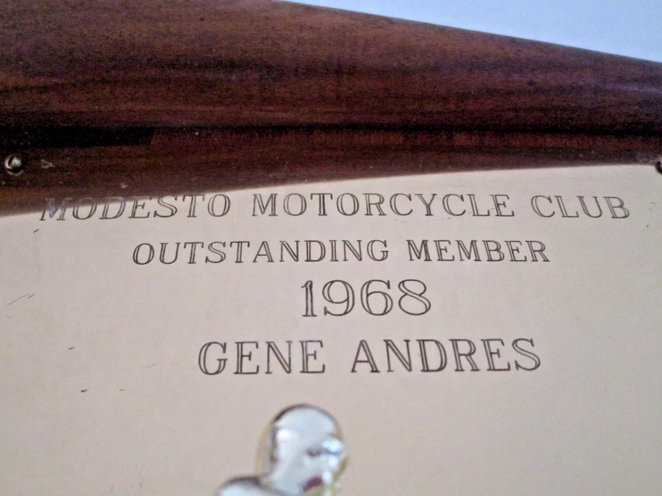 Винтажная трофейная табличка 1968 GENE ANDRES Modesto M/C - Изображение 3 из 4