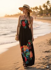 1 2 3 LADIES HALTER SUNDRESS SIZE SMALL SHIRRING ON BODICE MAXI LENGTH POLYESTE