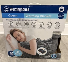 Westinghouse Heated Queen Blanket Dual 2 Controller Silky Flannel Lined Sherpa