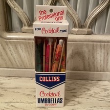 Vintage Collins Cocktail Umbrellas/Paper Parasols 20 Count Tiki-Hawaiian Luau
