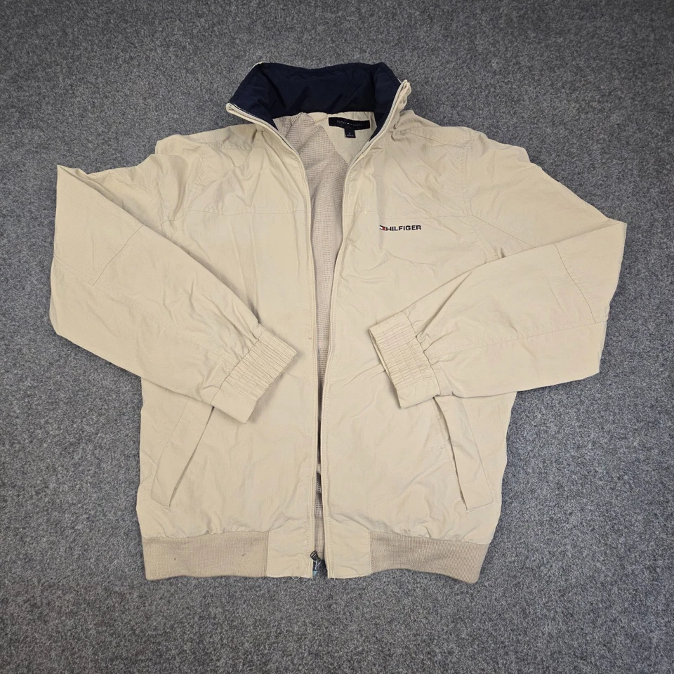 Tommy Hilfiger Jacket Mens MEDIUM beige yacht Windbreaker Long Sleeve Size M - Image 2 of 4