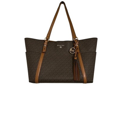 Michael Kors Nomad Large Logo Tote Bag Brown Monogram Leather Trim 30T0GNXT3B