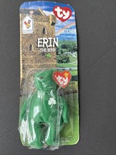 TY Beanie Baby Erin the Bear 1997 Green Plush w/ Shamrock Retired PE Pellets Tag