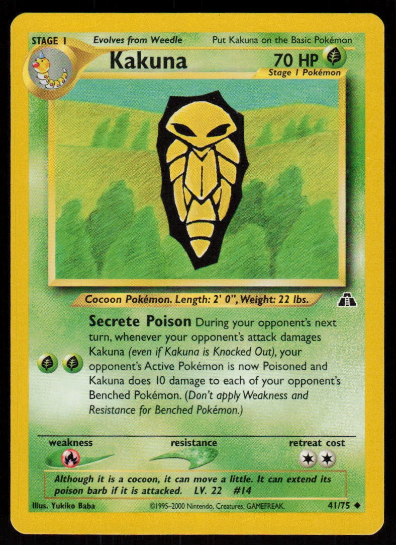 Kakuna 41/75 Uncommon Neo Discovery Pokemon Unlimited Damaged