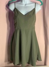 Forever 21 Olive Green Fit And Flare Dress Size Large Spaghetti Strap Tied Back