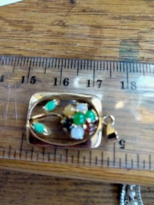 14K yellow gold pendant, flower designed with 6 colors of  jade 
