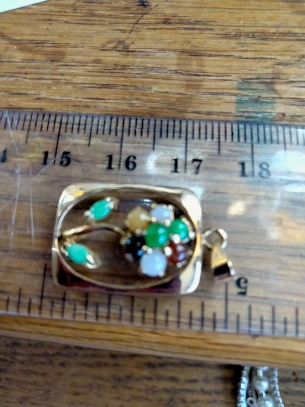 14K yellow gold pendant, flower designed with 6 colors of  jade 