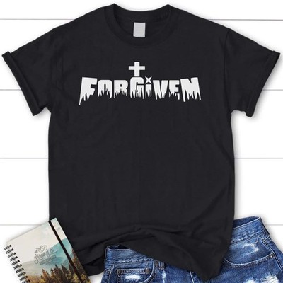  Forgiven With Cross Womens Christian  Black T-Shirt, Gift For Friends