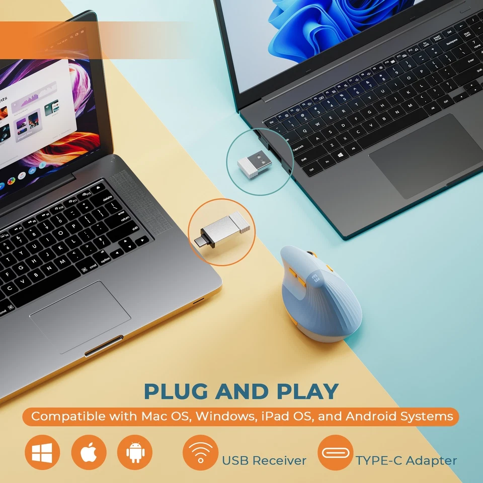 Seenda Vertical Wireless Mouse - Type C Rechargeable Ergonomic USB for Laptops - Image 2 of 4