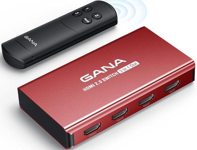 HDMI Switch 3 in 1 Out 4K@60Hz, GANA Splitter Switcher with Remote, Red 
