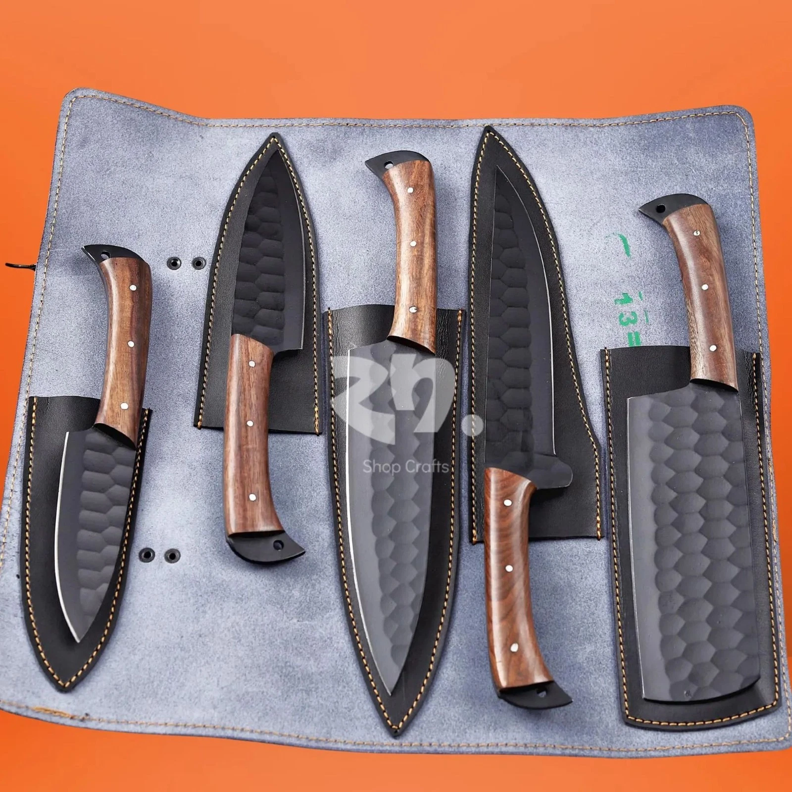 Hand Forged Carbon Steel Chef Knife Set – Professional Kitchen Knives Collection
