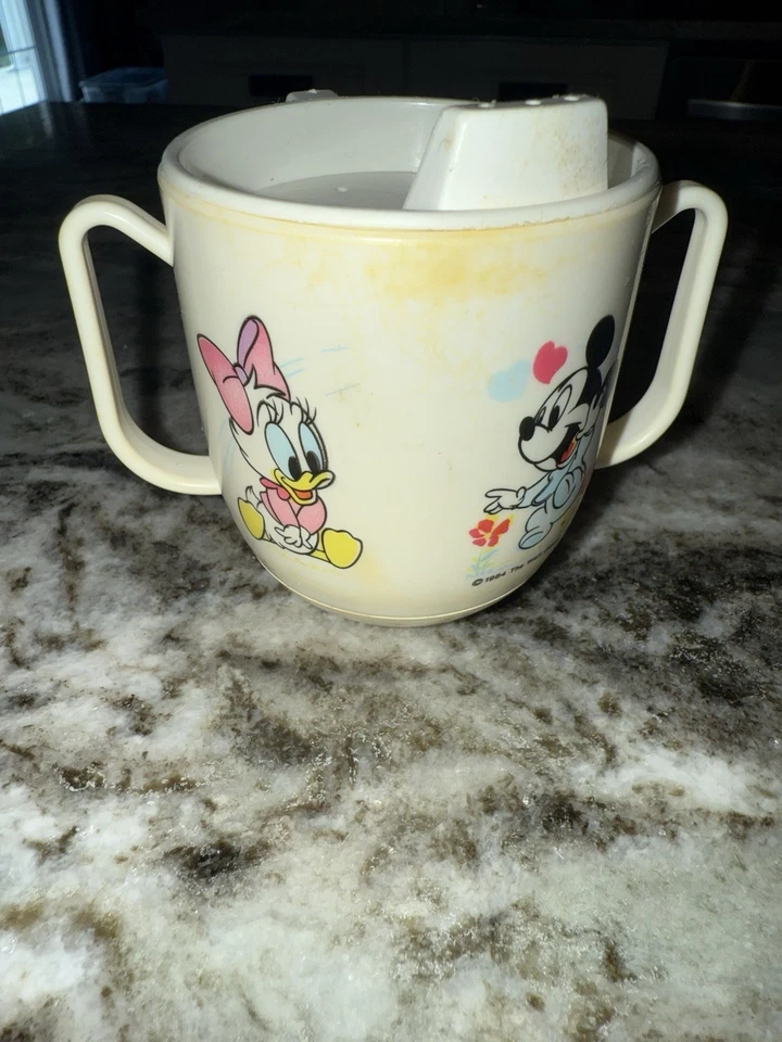 Taza de colección 1984 Baby Disney Mickey Mouse Daisy Duck Baby Sippy con peso inferior Foto 4 de 4