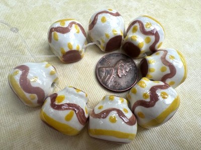 Vintage 16 x 18mm Hand Crafted Porcelain Beads 8