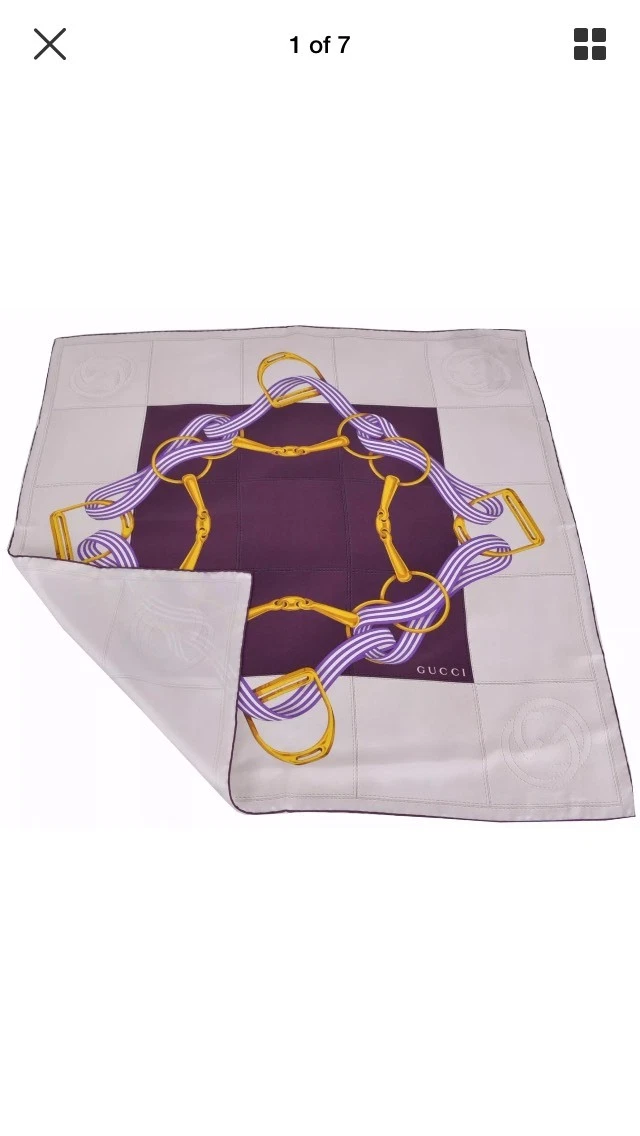 Foulard femme Gucci 352213 carré soie beige prune imbriqué col sergé GG neuf