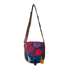 Mexican Embroidered Floral Blue Bag Shoulder Crossbody NEW Chiapas Mexico