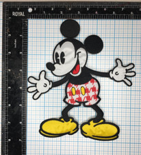 VINTAGE MICKEY MOUSE DISNEY CARTOON 6.75" IRON ON PATCH RED HOUNDSTOOTH