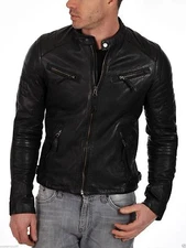 New Men's Genuine Lambskin Leather Motorcycle Jacket Slim fit Biker Jacket NF 2
