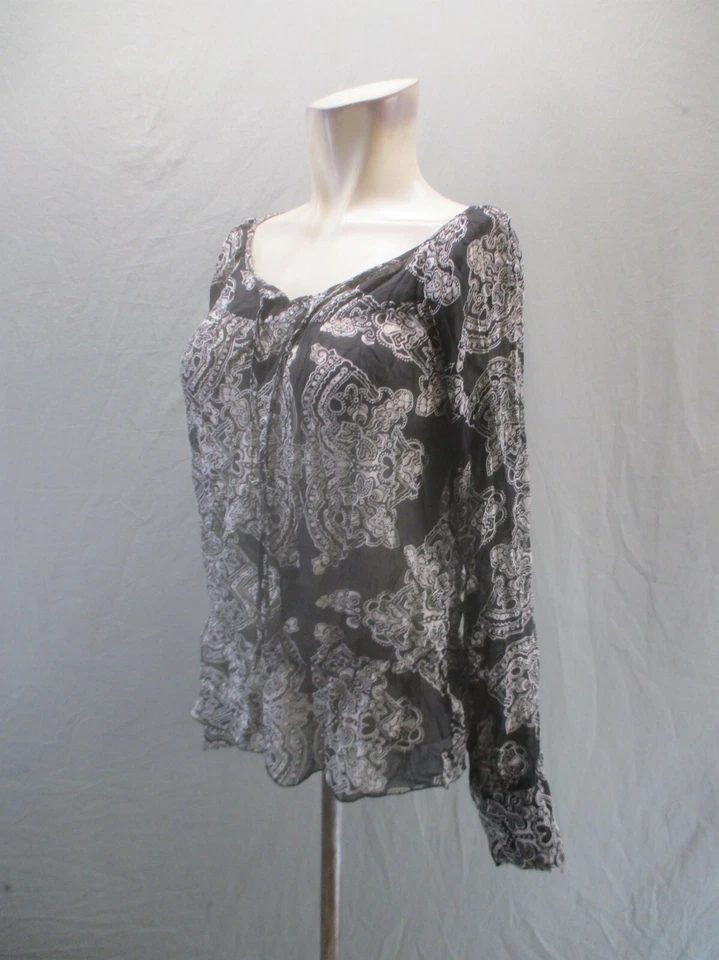 Blusa fluida manga larga con corbata de cachemira 100 % seda cachemira talla 10 INC 786 Foto 3 de 4