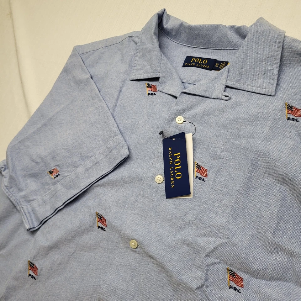 Polo Ralph Lauren Shirt Mens XLT Blue USA Embroidered Patriotic Button Up Oxford - Image 2 of 4