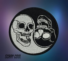 New Skull Yin Yang Horror Gothic Embroidered Biker Iron On Patch