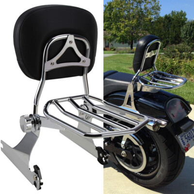 Detachable Backrest Sissy Bar Luggage Rack For Harley Dyna FXD Super Glide 00-05
