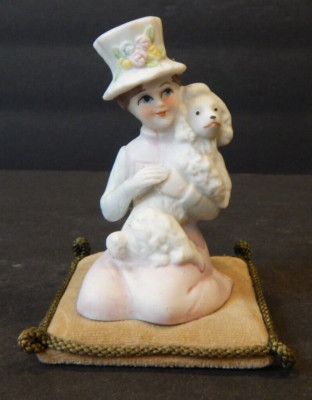 VINTAGE Ardalt 6480 Girl & Poodle Velvet Pillow Figurine - Lenwile China Japan