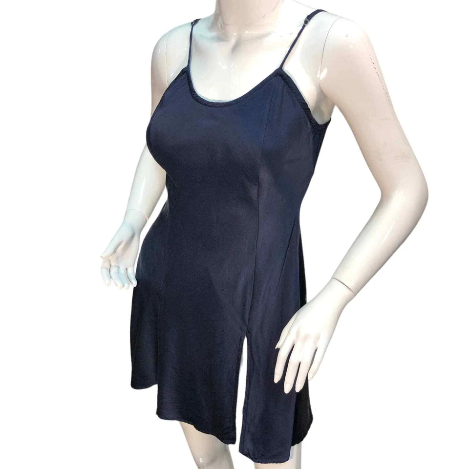 Victoria Secret 女式 P 码海军蓝懒人连衣裙化学丝绸复古金色标签 — 第 4/4 张图片