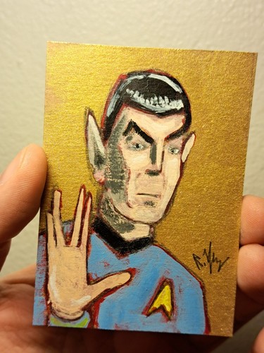 aceo original art card acrylic ink "Spock" (ooak) Limit 1/1 signed OBO - Picture 2 of 10
