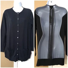 NWT $278 W BY WORTH New York Sz S Black Pleated Chiffon Back Cardigan Sweater