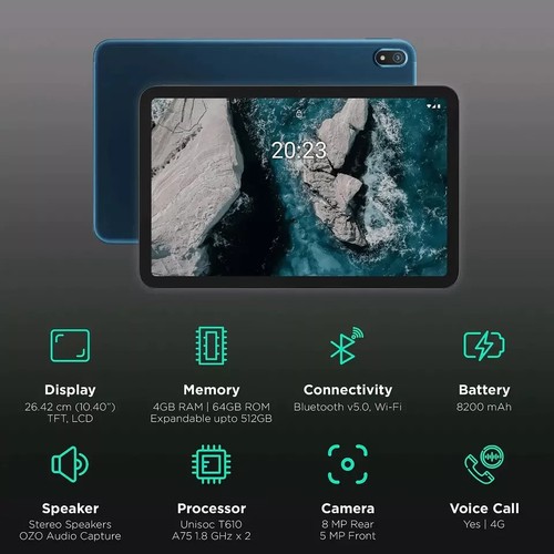 Nokia Tab T10 8 LTE + WIFI 4GB RAM 64GB ROM (8 inch), HD Display - Picture 3 of 4