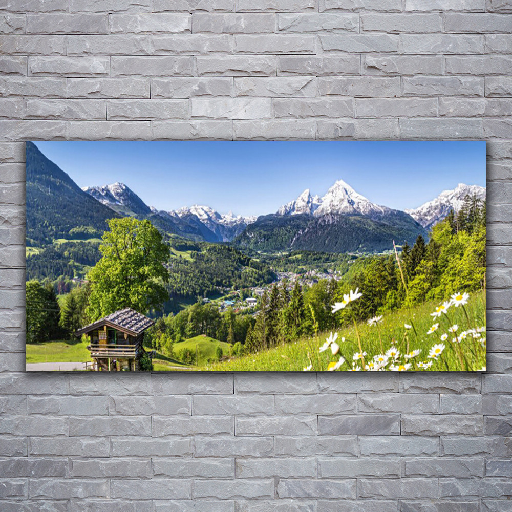 Tableau sur verre acrylique 120x60 cm Tulup paysage montagnes et champs