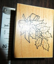 HOLLY BRANCH Graphic Rubber Stamp Christmas Winter Wood Base 374-4 C Nice