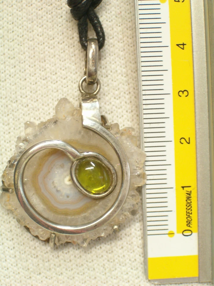 Ciondolo in ARGENTO 925 con AGATA e TORMALINA naturale e girocollo - pietra dura - Immagine 3 di 4