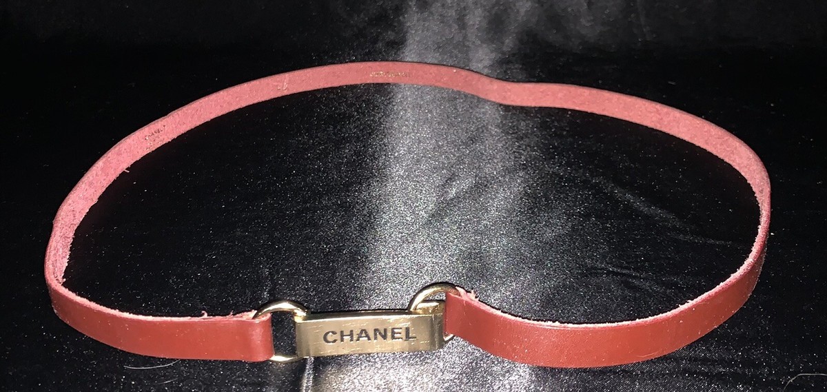 CHANEL CC Gold metal Logo Buckle Burgundy Leather Belt 