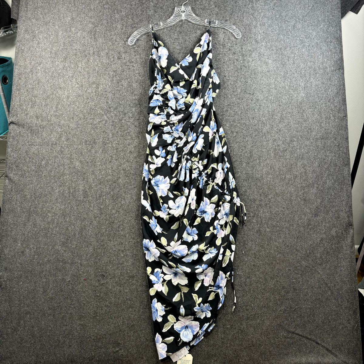 Abercrombie Fitch Dress Women's XS Petite Navy Floral Asymmetrical Ruffle