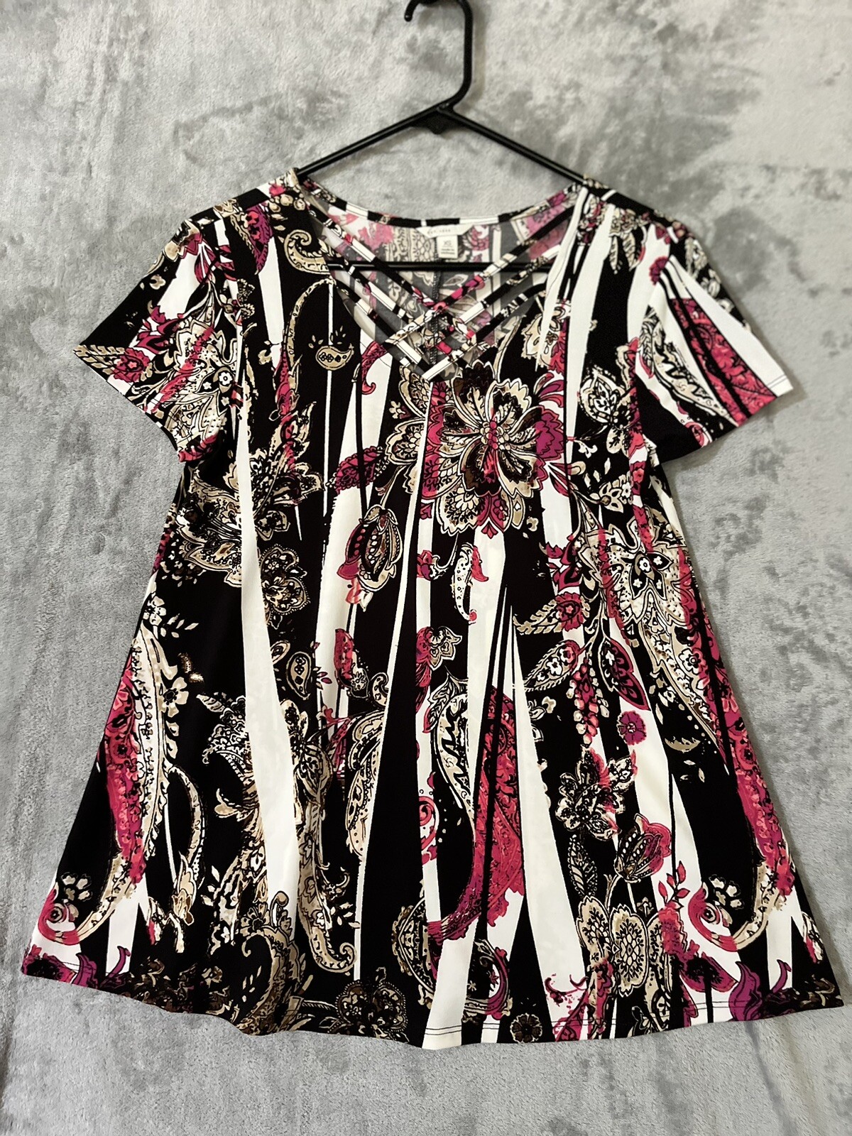 Vintage 1946 Relaxed Fit Pink Paisley Lattice Neck Blouse Womens XS-image