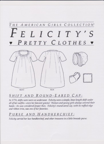 American Girl Doll Felicity Clothing Sewing Reprod. Pattern OOP Pleasant Company - Picture 3 of 5